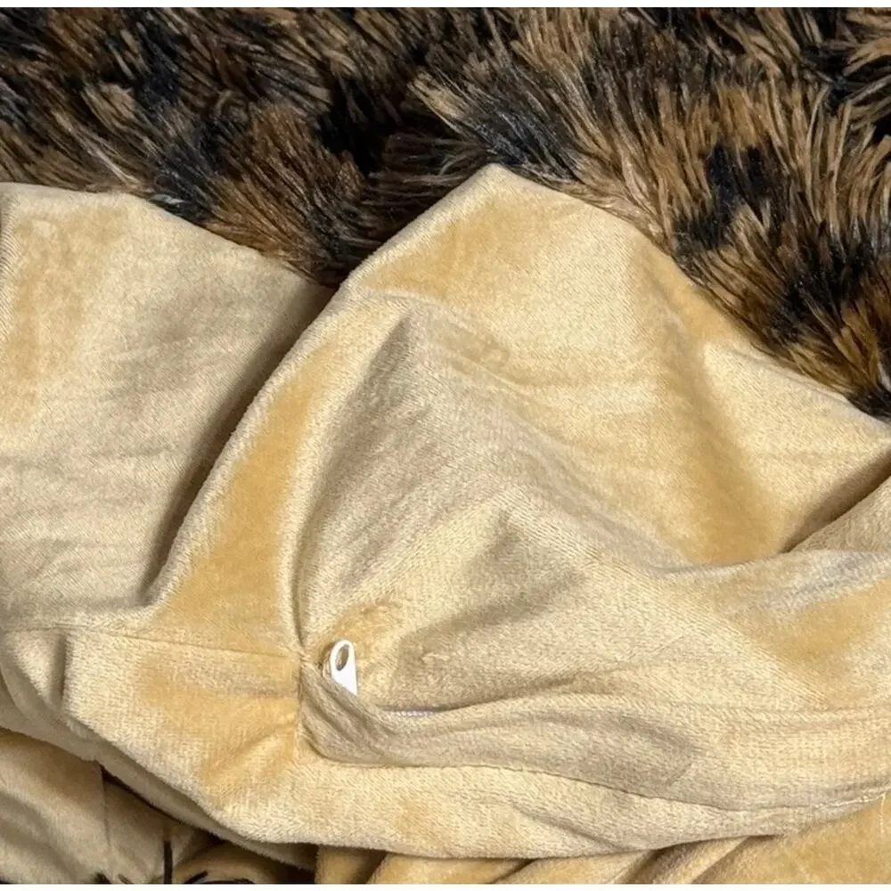 Animal Print Shaggy Faux Fur King Duvet Cover Brown Tan Reversible Zip Leopard